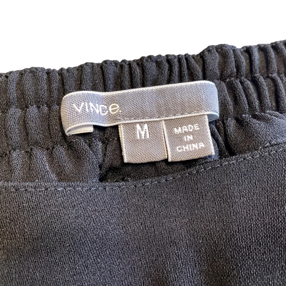 Vince Womens Black Crepe Satin Trim Trousers Tapered Pants Size M Luxury EUC